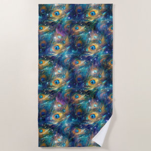 Aqua Blue Painted Peacock Feathers Strandtuch