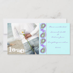 Aqua Blue Paisley Save the Date mit Ihrem Foto