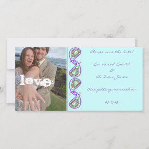 Aqua Blue Paisley Save the Date mit Ihrem Foto