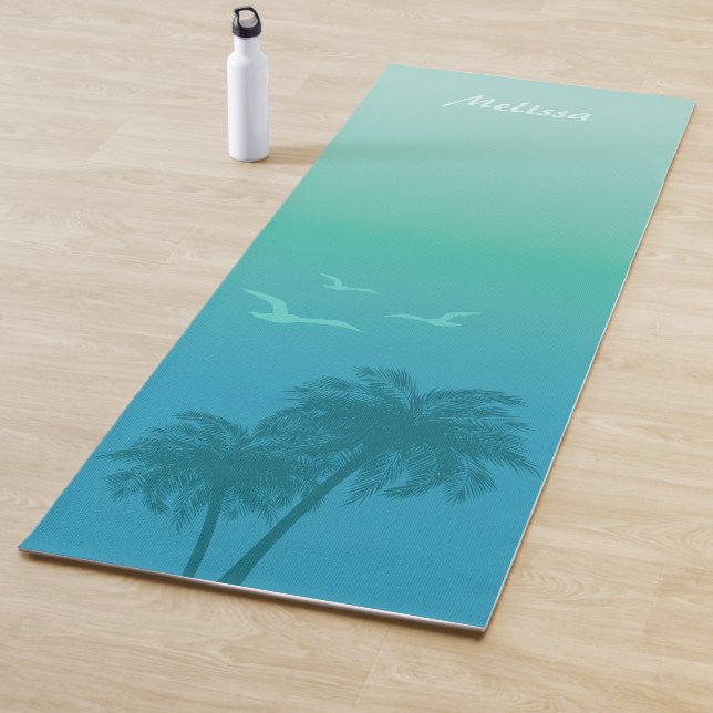 Aqua Blue Palm Bäume und Vögel Tropical Sommer Yogamatte (Beispiel)