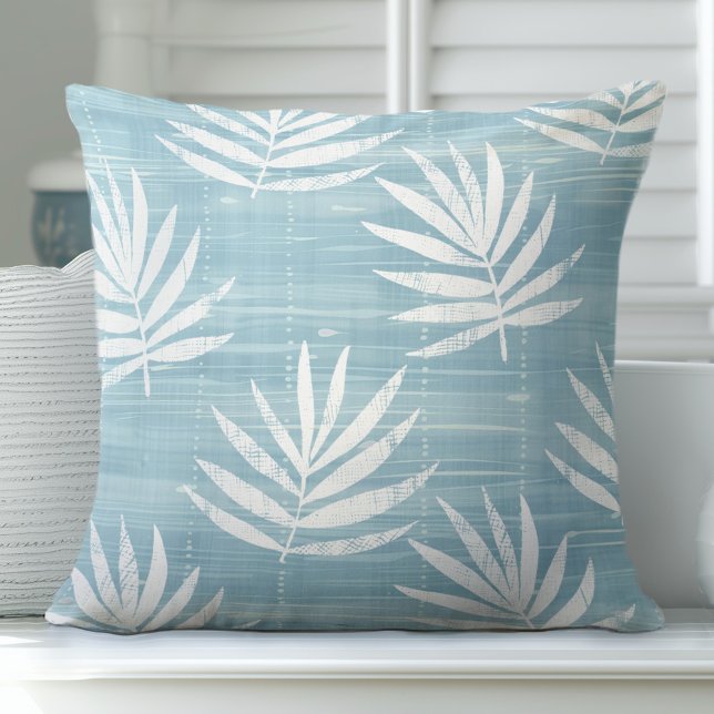 Aqua Blue Palm Blätter Throw Kissen (Von Creator hochgeladen)