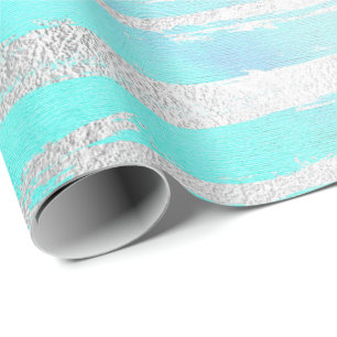 Aqua Blue Pastell Silver Strokes Wasserfarbe Geschenkpapier