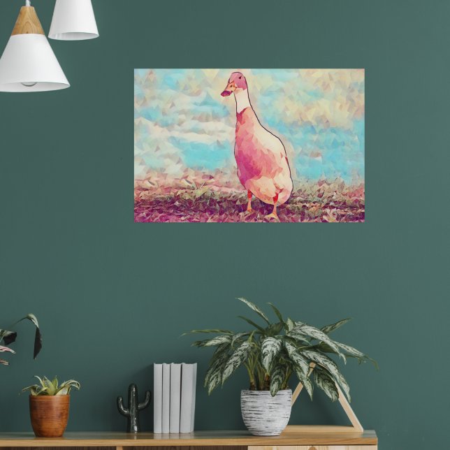 Aqua Blue Peachy Duck Art Deco Poster (Wohnzimmer 1)