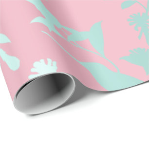 Aqua Blue Pink Hummingbird Blume Geschenkpapier