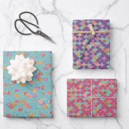 Aqua Blue Pink Lila Gold Glitzer Mermaid Geschenkpapier Set