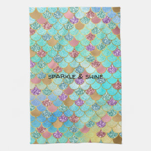 Aqua Blue Pink Lila Gold Glitzer Mermaid Geschirrtuch