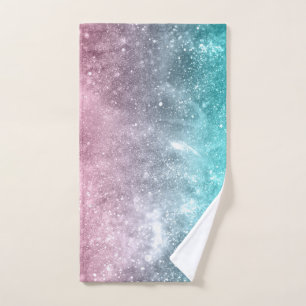 Aqua Blue Pink ombre Sea Galaxy abstrakt Badhandtuch Set