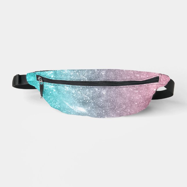 Aqua Blue Pink ombre Sea Galaxy abstrakt Bauchtasche (Vorderseite)