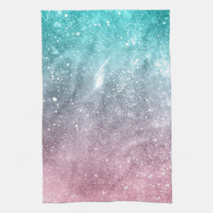 Aqua Blue Pink ombre Sea Galaxy abstrakt Geschirrtuch