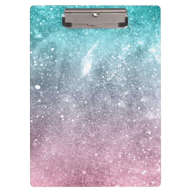 Aqua Blue Pink ombre Sea Galaxy abstrakt Klemmbrett (Vorderseite)