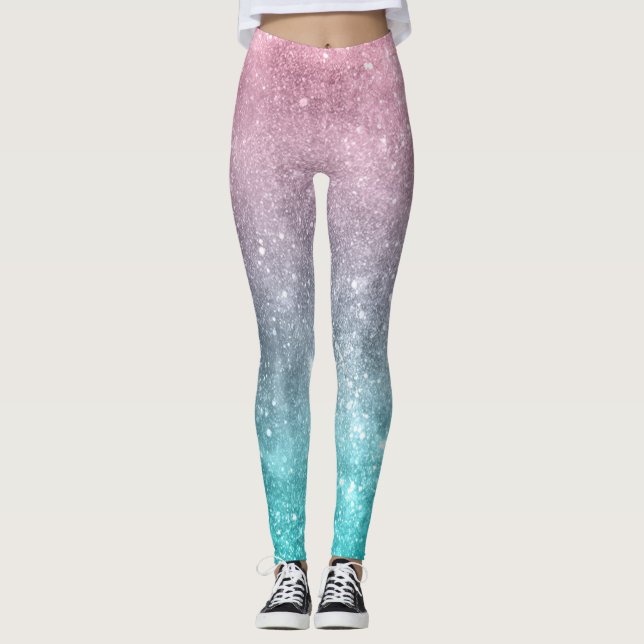 Aqua Blue Pink ombre Sea Galaxy abstrakt Leggings (Vorderseite)