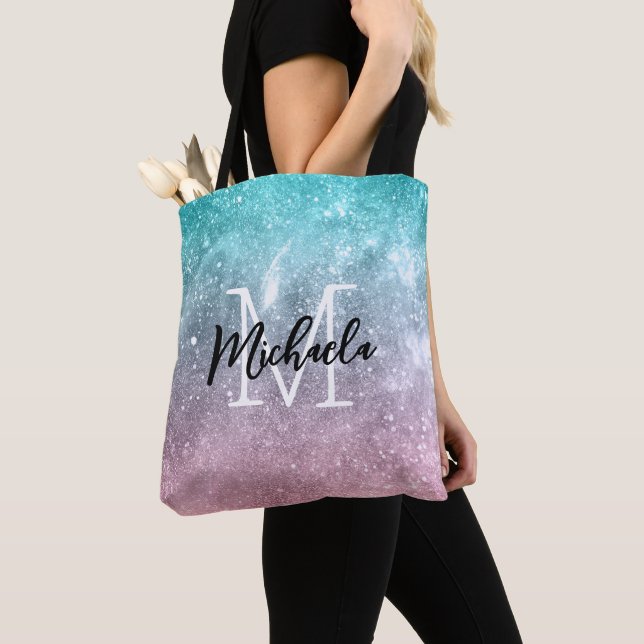 Aqua blue Pink ombre sea galaxy abstrakt Monogram (Von Nahem)