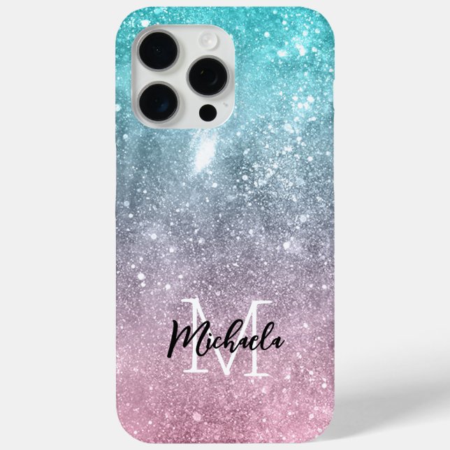 Aqua blue Pink ombre sea galaxy abstrakt Monogram Case-Mate iPhone Hülle (Rückseite)