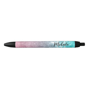 Aqua blue Pink ombre sea galaxy abstrakt Monogram Kugelschreiber
