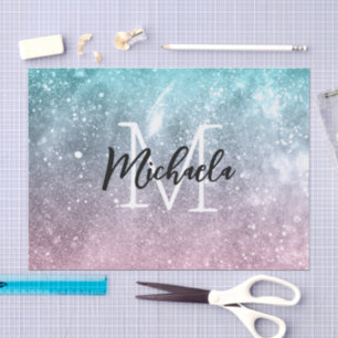 Aqua blue Pink ombre sea galaxy abstrakt Monogram Seidenpapier