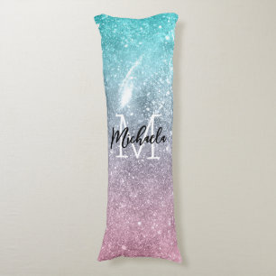 Aqua blue Pink ombre sea galaxy abstrakt Monogram Seitenschläferkissen