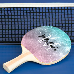 Aqua blue Pink ombre sea galaxy abstrakt Monogram Tischtennis Schläger