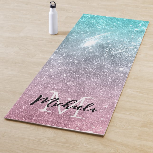 Aqua blue Pink ombre sea galaxy abstrakt Monogram Yogamatte (Beispiel)