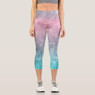 Aqua Blue Pink Sea Galaxy abstrakt Capri Leggings