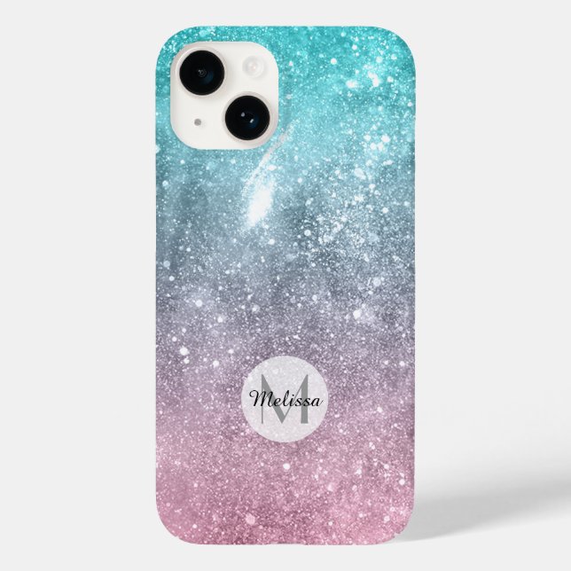 Aqua Blue Pink Sea Galaxy abstrakt Monogram Case-Mate iPhone Hülle (Rückseite)