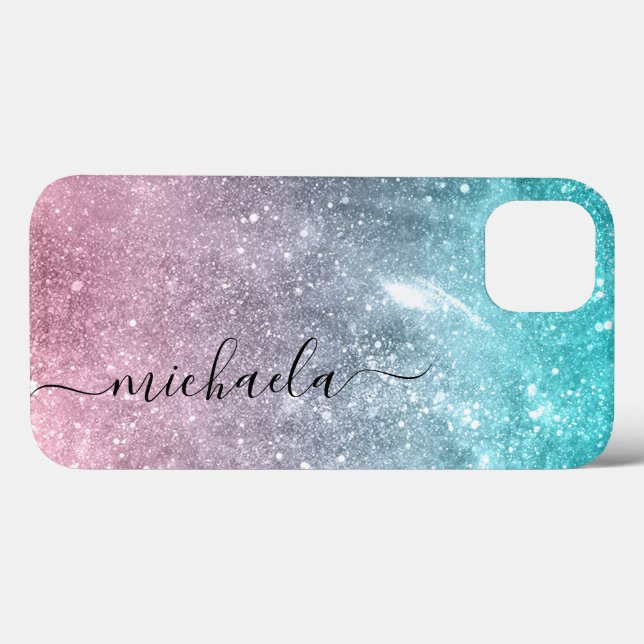 Aqua Blue Pink Sea Galaxy abstrakt Monogram Case-Mate iPhone Hülle (Rückseite (Horizontal))