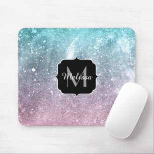 Aqua Blue Pink Sea Galaxy abstrakt Monogram Mousepad