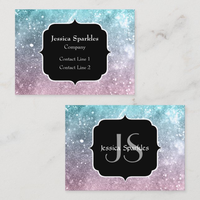 Aqua Blue Pink Sea Galaxy abstrakt Monogram Visitenkarte (Vorne/Hinten)