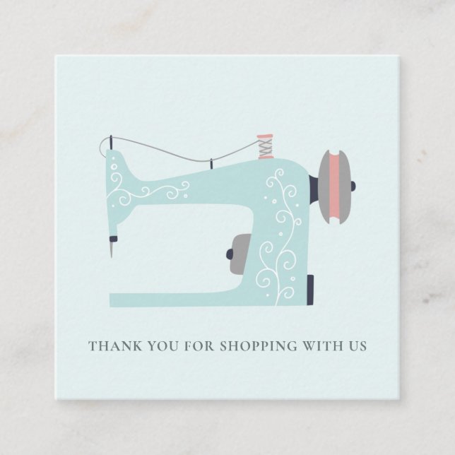 AQUA BLUE PINK SEWING MASCHINE DANK DANK DANKEN QUADRATISCHE VISITENKARTE (Vorderseite)