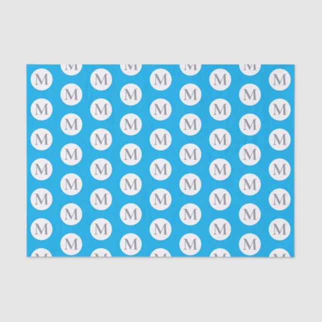 Aqua Blue Polka Dot Monogram Seidenpapier (Vorderseite)