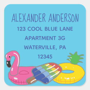 Aqua Blue Pool Floating Square Rücksendeadressen-A Quadratischer Aufkleber