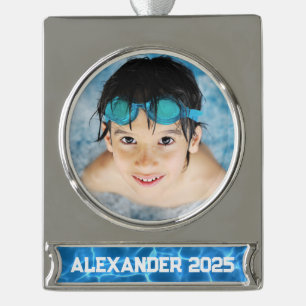 Aqua Blue Pool Foto Banner-Ornament Silber