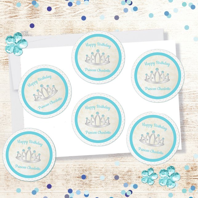Aqua Blue Princess Tiara Geburtstagsparty Stickers (Von Creator hochgeladen)