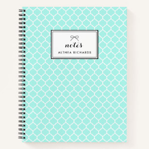 Aqua Blue Quatrefoil Muster Personalisiertes Noteb Notizbuch