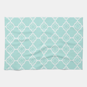Aqua Blue Quatrefolie Geometrisches Muster Geschirrtuch