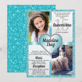 Aqua Blue Quinceñera Einladung 15 Cumpleños