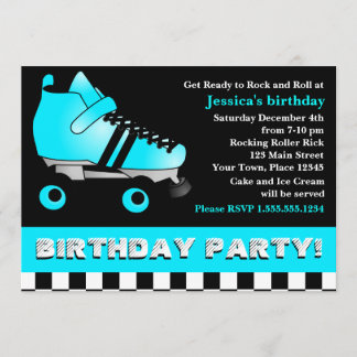 Aqua Blue Roller Skate Geburtstagsparty Einladung