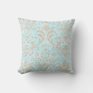 Aqua Blue Rose Gold Pattern Cushion Kissen