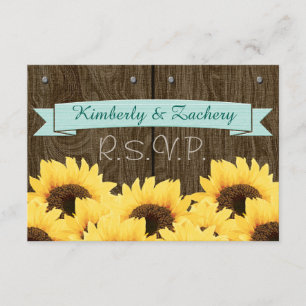 AQUA BLUE RUSTIC SUNFLOWER RSVP CARD
