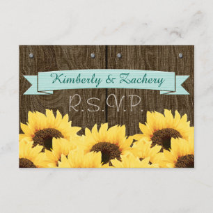 AQUA BLUE RUSTIC SUNFLOWER RSVP CARD KARTE