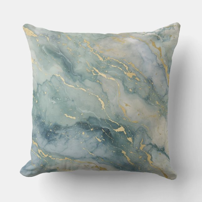 Aqua Blue Sage Green Gold Abstrakt Print Kissen (Vorderseite)