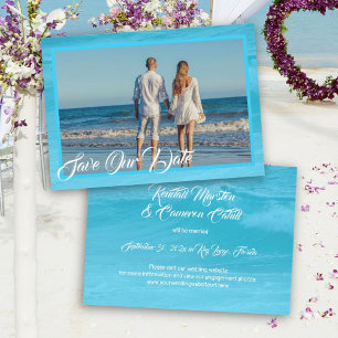 Aqua Blue Save the Date Coastal Save the Date Card Einladung