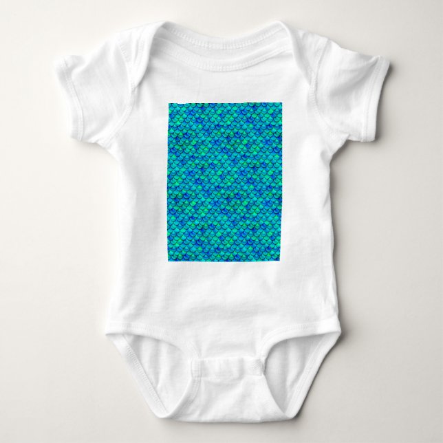 Aqua Blue Scales Baby Strampler (Vorderseite)