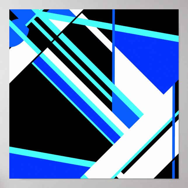 Aqua Blue Schwarz-weiß Diagonal Geometric Design P Poster (Vorne)