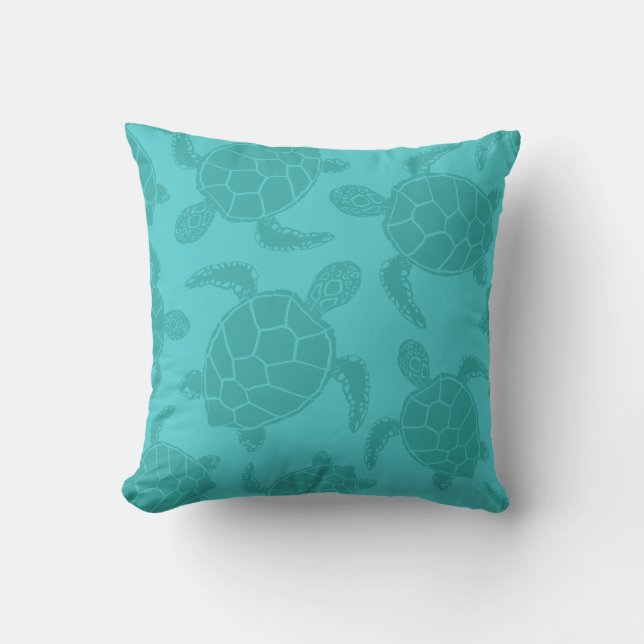 Aqua Blue Sea Turtle Print Kissen (Vorderseite)