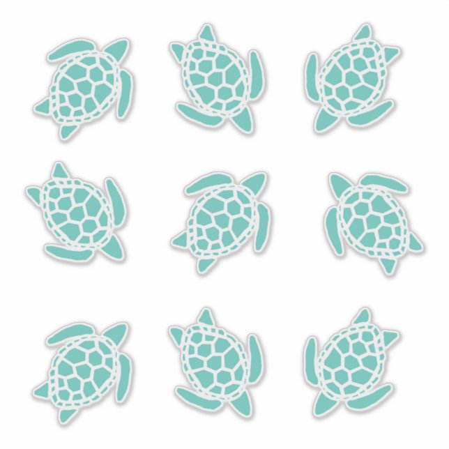 Aqua Blue Sea Turtles Whimsical Nautical  Aufkleber (Vorderseite)