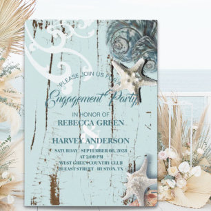 Aqua Blue Seashell Seashell Seesterne Beach Engage Einladung