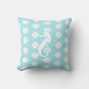 Aqua Blue Seashell und Seepferde Pillow Kissen