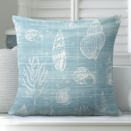 Aqua Blue Seashells Throw Kissen