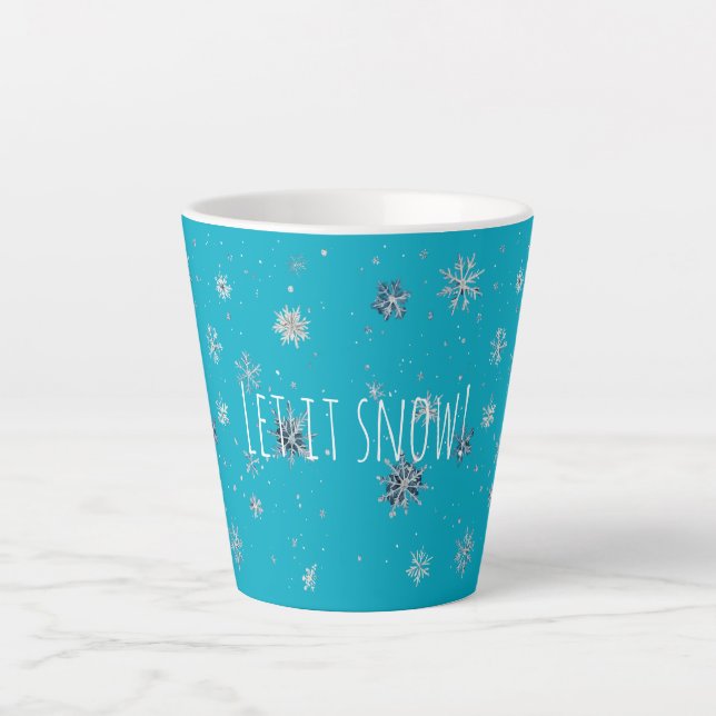 Aqua Blue Silver White Christmas Snowflakes Milchtasse (Vorderseite)