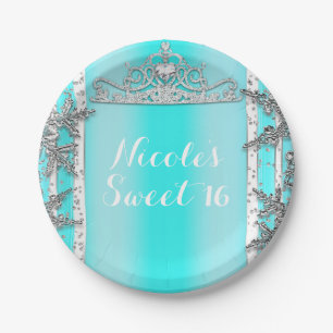 Aqua Blue & Silver Winter Wonderland Schneeflocken Pappteller